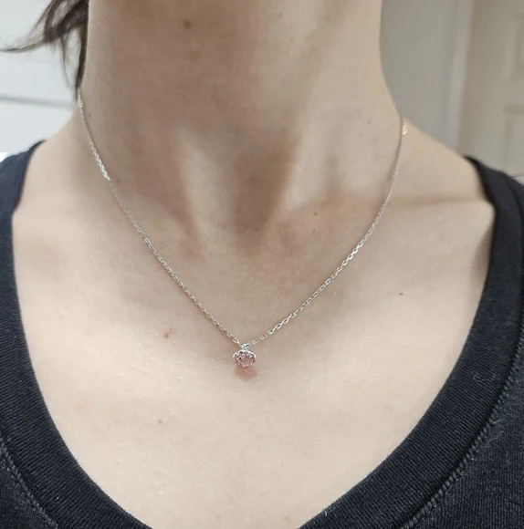 Swarovski Solitaire Pink Crystal Necklace – Silver Tone - Picture 1 of 4